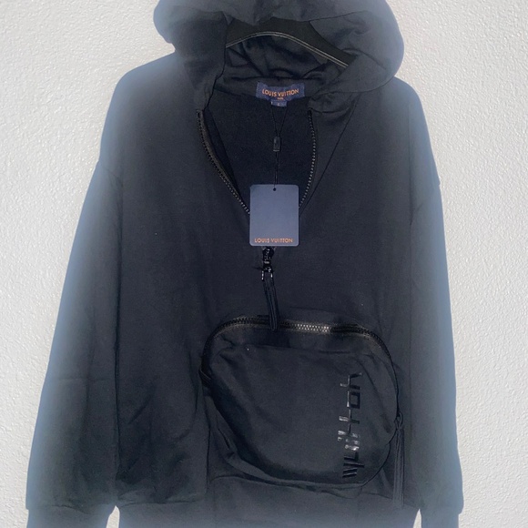 Black LV  With Front Pack Quarter Zip Hoodie - Picture 2 of 11